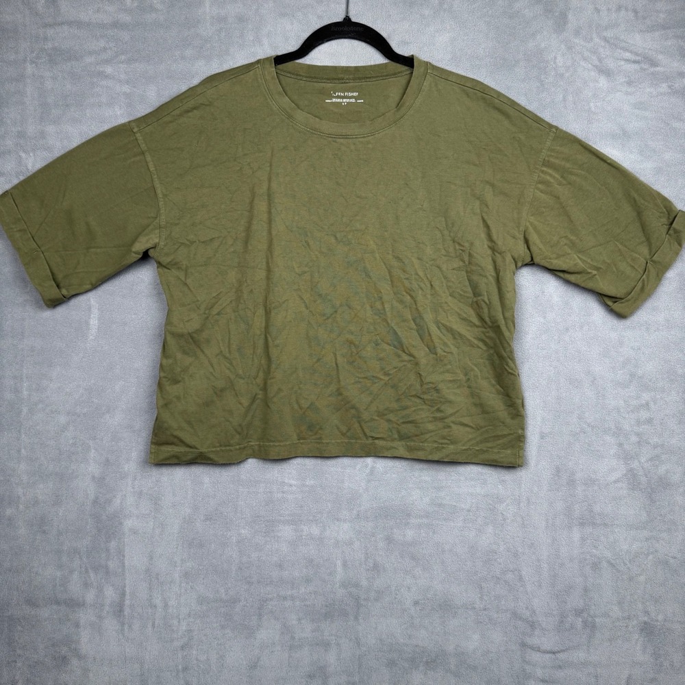 Eileen Fisher Olive Green Cropped Boxy TShirt Size SP Organic‎ Cotton